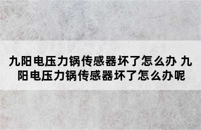 九阳电压力锅传感器坏了怎么办 九阳电压力锅传感器坏了怎么办呢